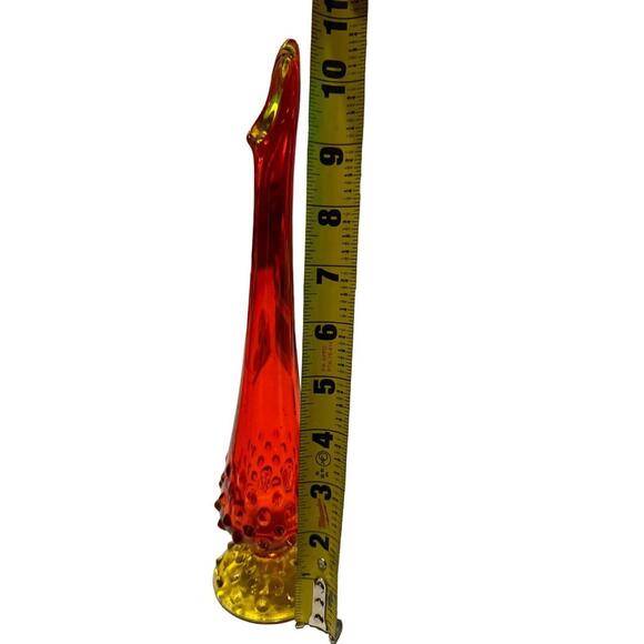 Vintage Amberina Art Glass Hobnail Footed Swung Stretch Bud Vase 11" T x 2.5" W - Picture 6 of 15